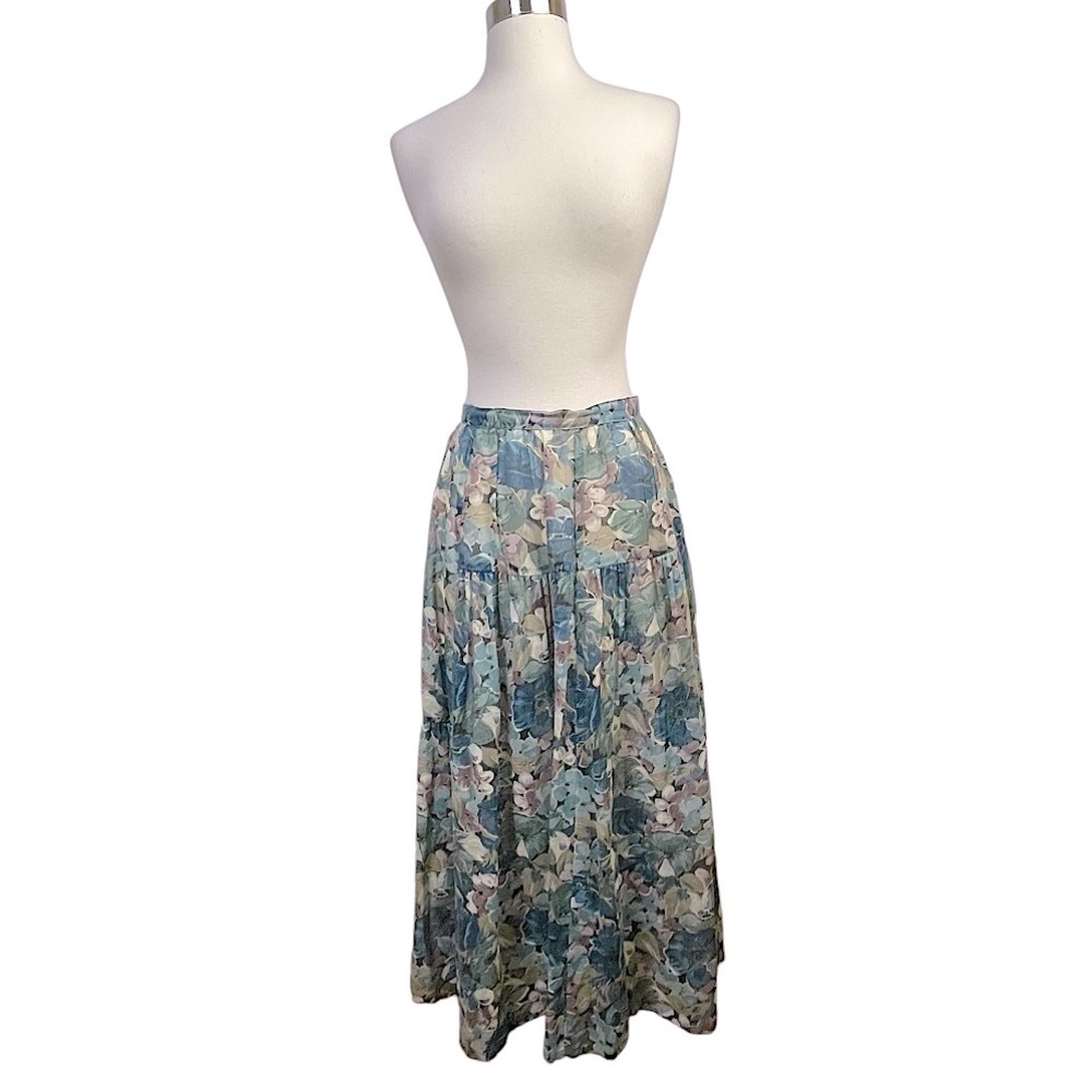Vintage 70s Maybro Floral Semi Sheer Gauze Tiered Maxi‎ Skirt Boho S - Picture 5 of 11